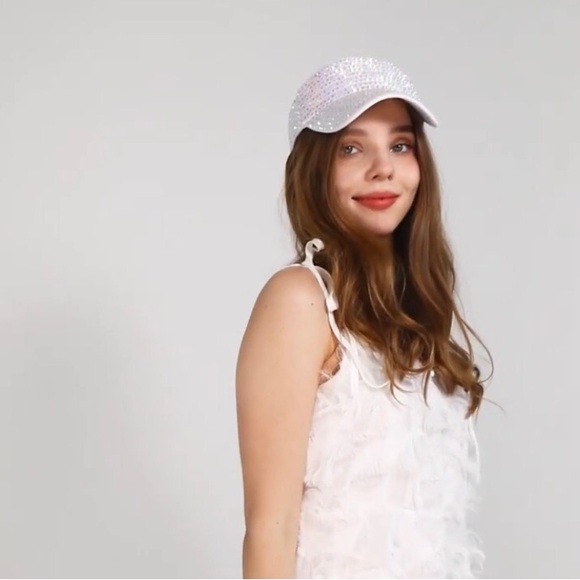 Stunning White AB Bling Visors Rhinestones Sport Sun Visor Caps Adjustable - Picture 6 of 7